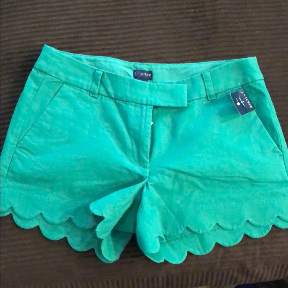 J. Crew green scalloped shorts NWT